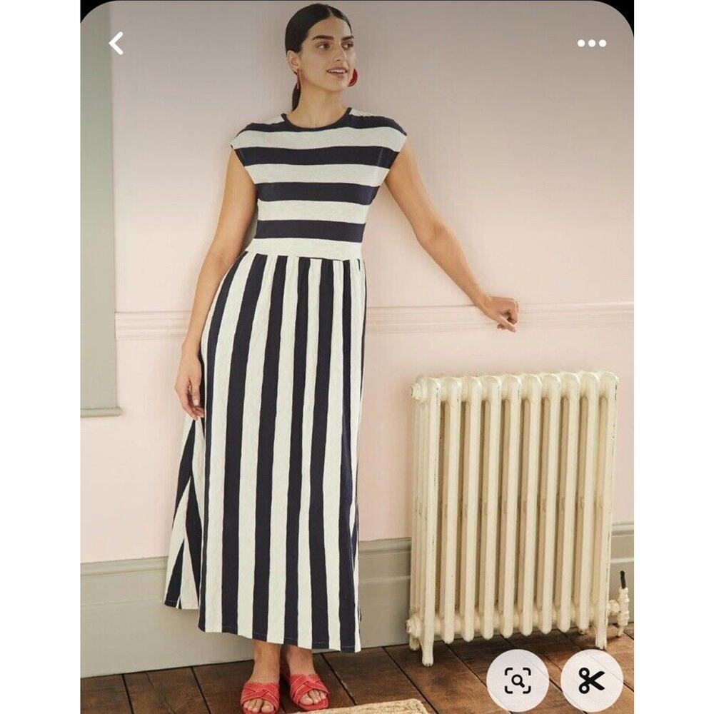 Boden Navy and White Striped Midi Dress